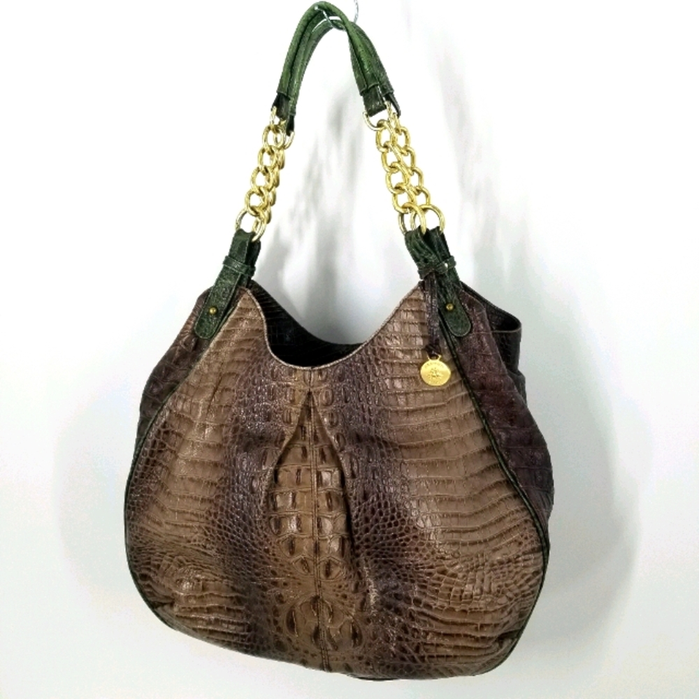 Brahmin Mocha Green Tricolor Shoulder Hobo Bag